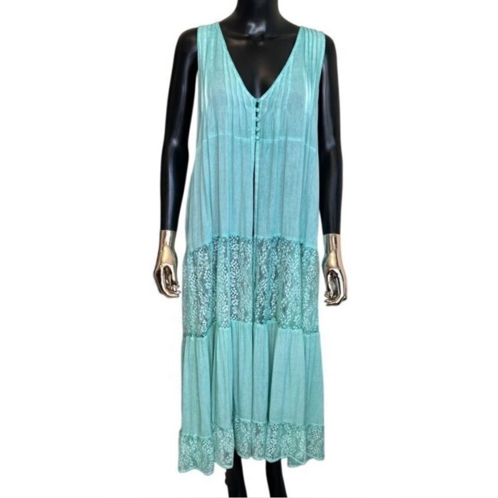 POL NEW Aqua Blue Lace Boho Duster Vest Sleeveless Cardigan Size S